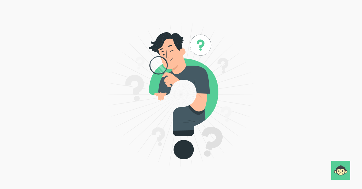 Employer peaking out of a question mark with a magnifying glass