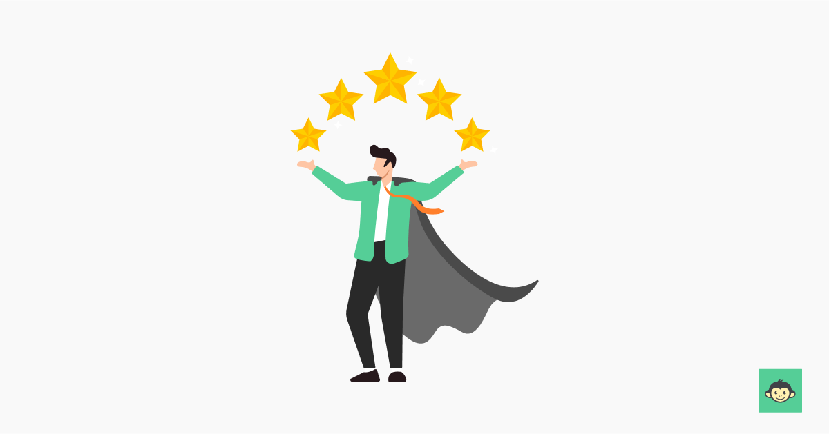 Employee wearing a cape and holding stars