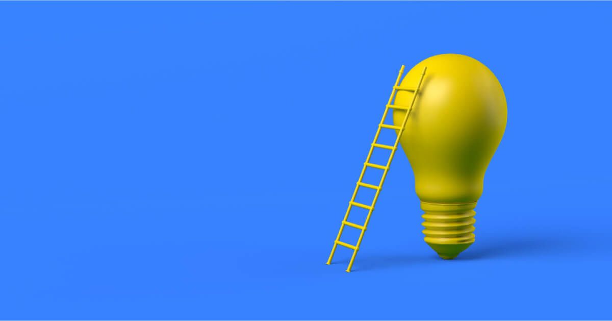 A ladder leaning on a light bulb