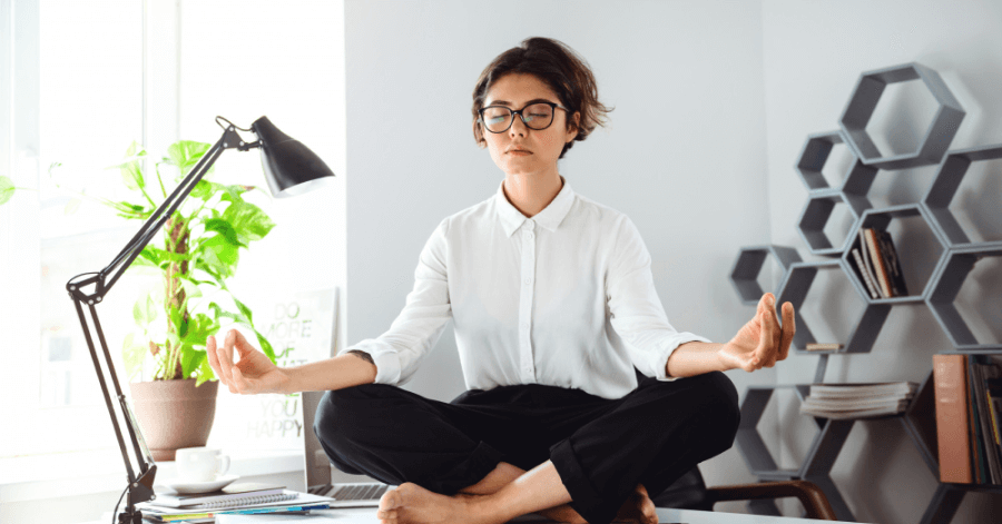 Employee meditating