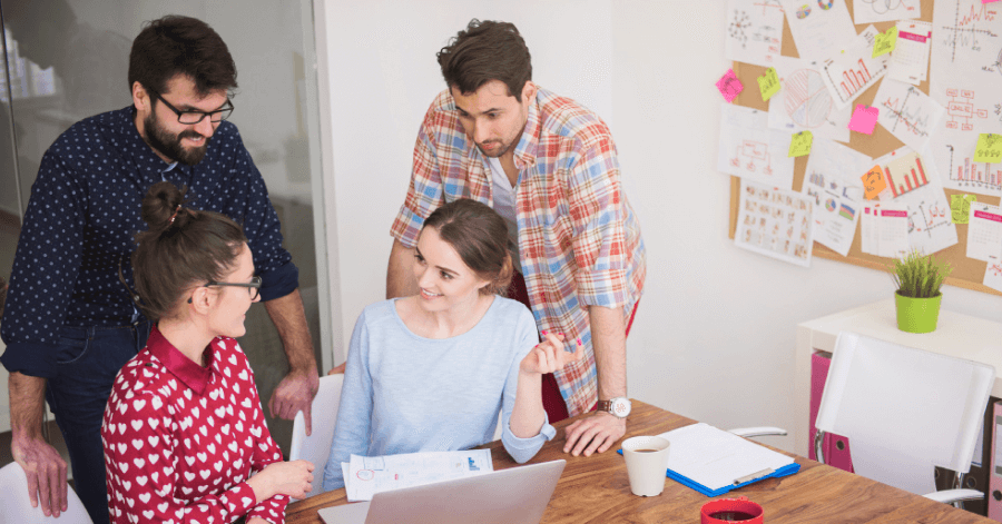 Employees discussing together