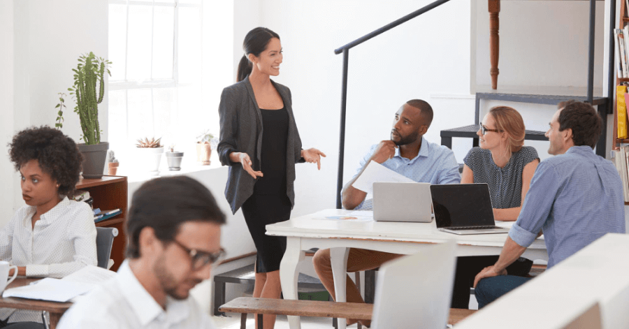 Employees talking to each other