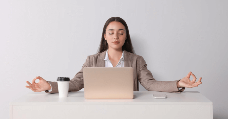 Employee meditating