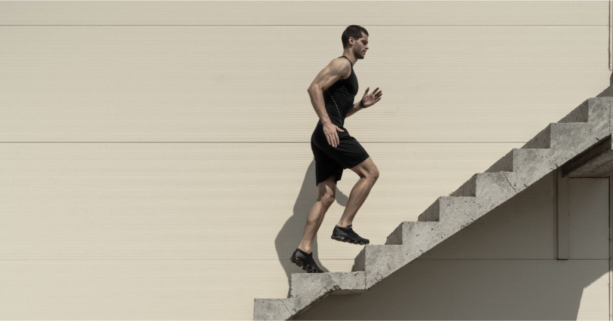 A man running on the steps