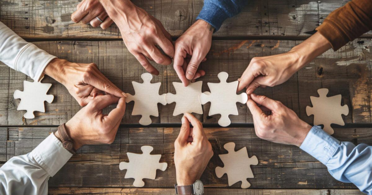 People arranging a jigsaw puzzle