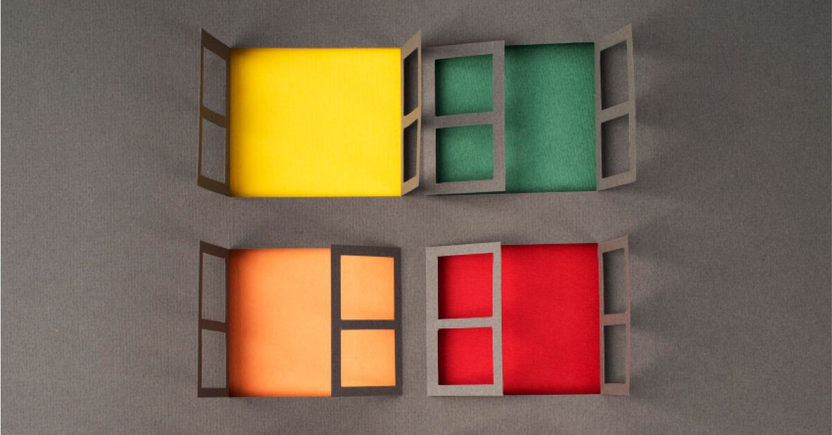 Four windows of different colors