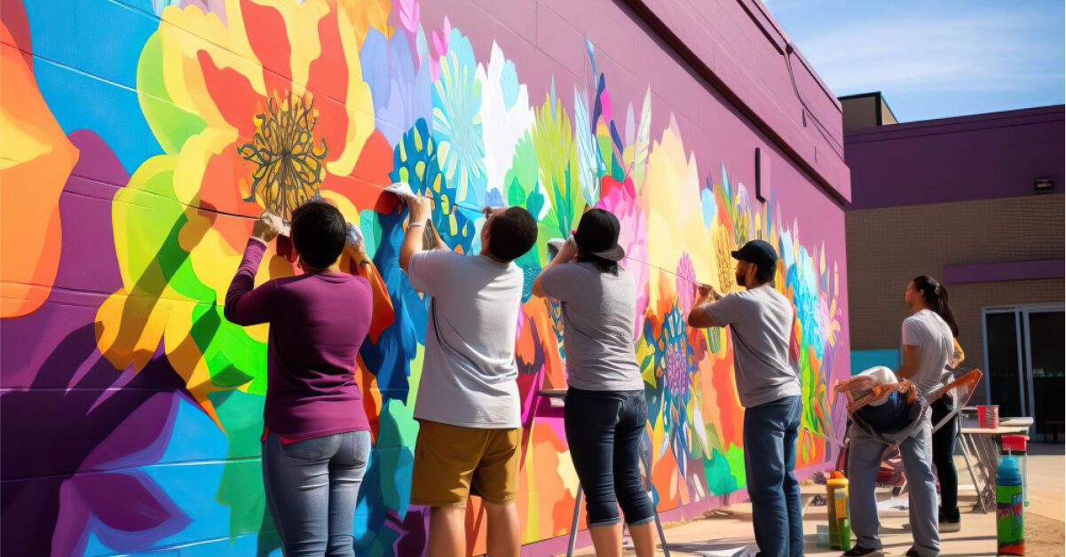 People painting a wall