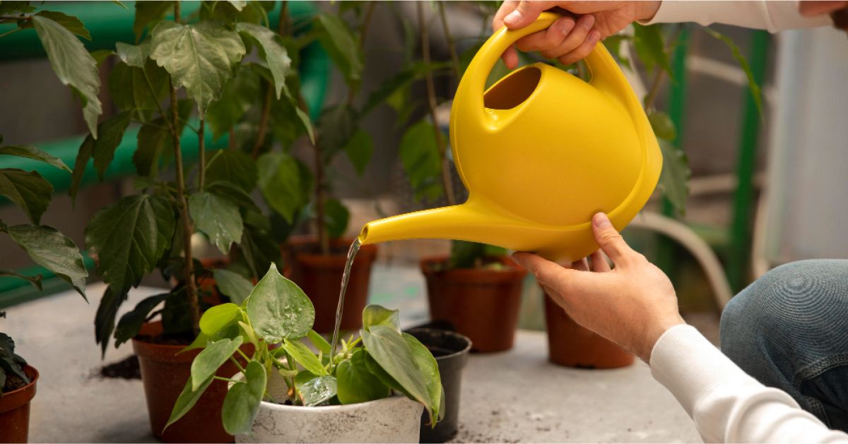 A person watering a plant hoping it grows