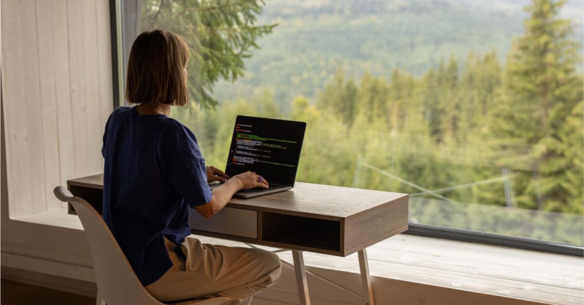 A woman working in a remote environment