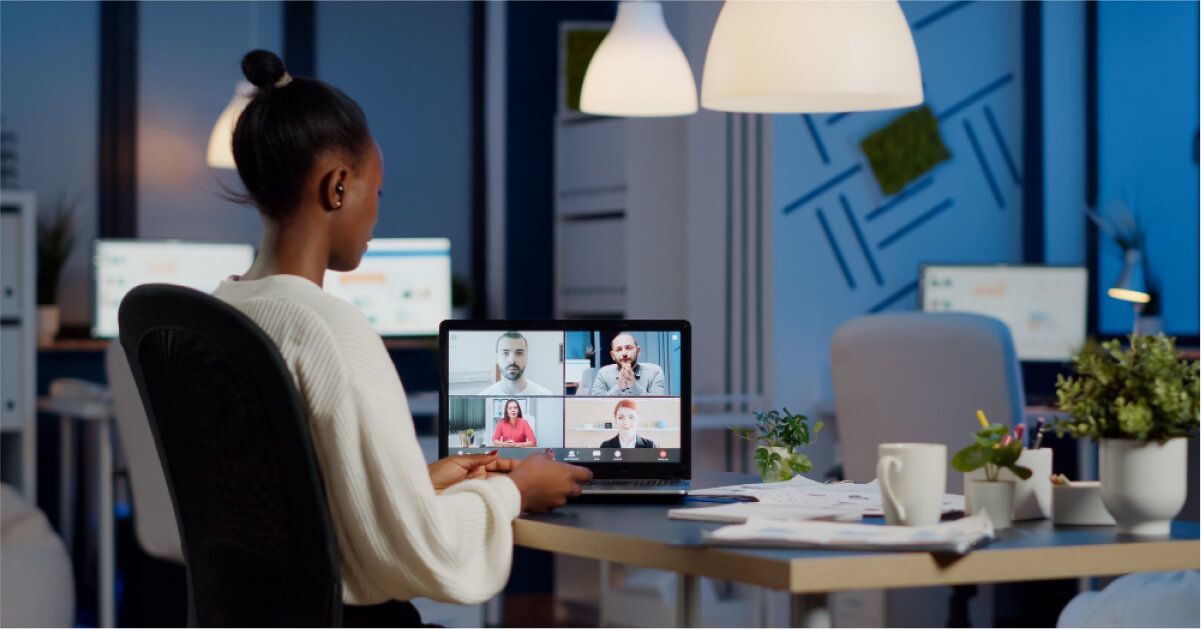 Employee attending meeting in remote environment