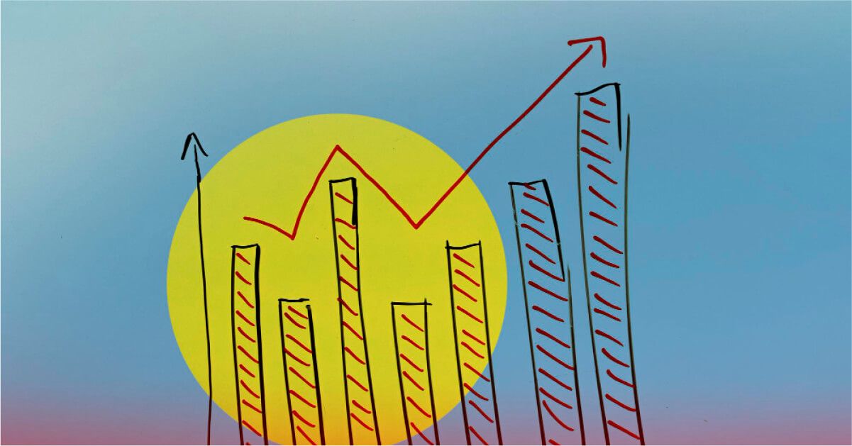 A bar chart with ups and downs