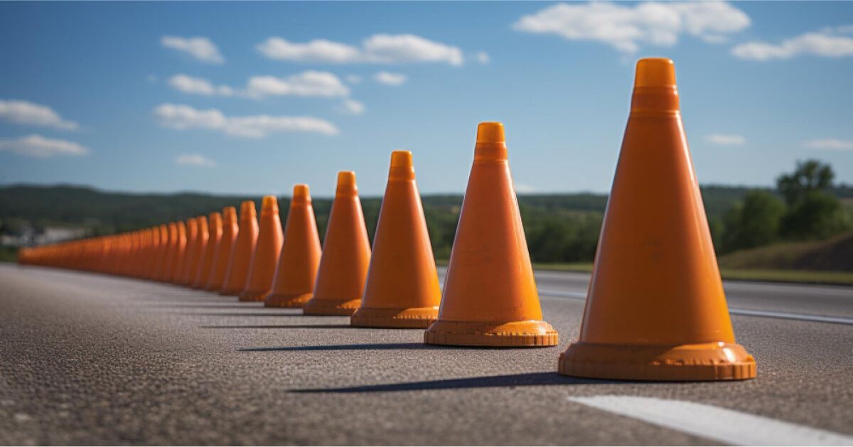 Traffic cones on a road