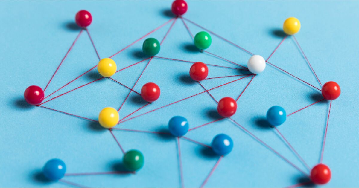 Bulleted balls interconnected in a blue background