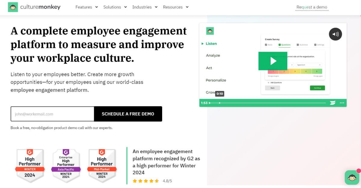 CultureMonkey - An employee engagement survey software