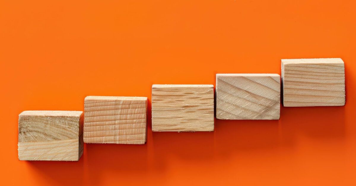 Wooden blocks arranged in a slant line