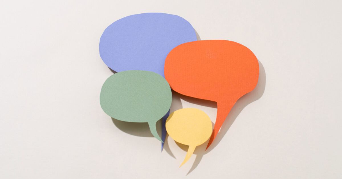 Multicolored paper cutouts of dialogue pop-ups