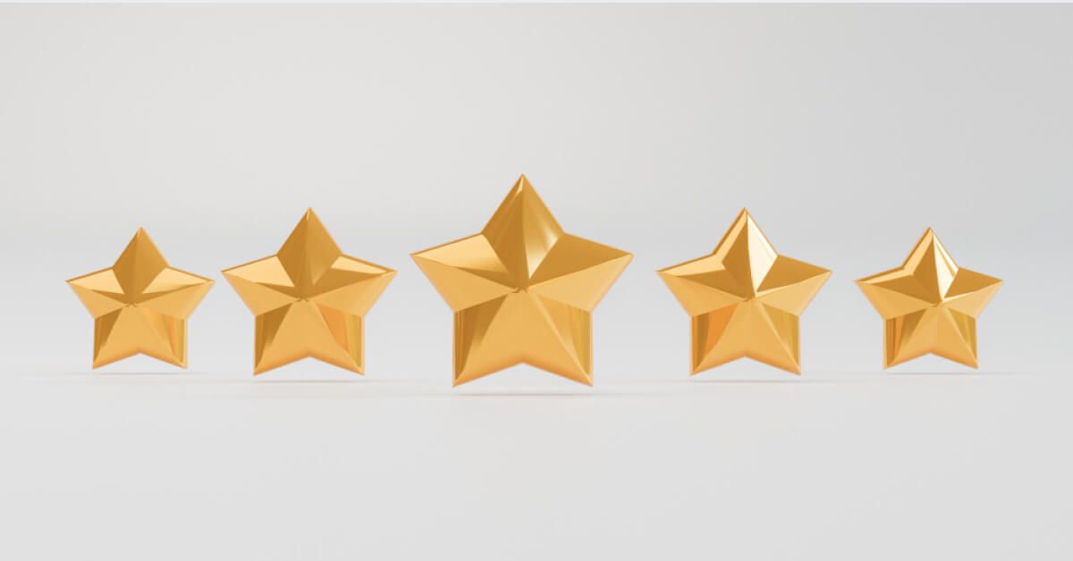 5 gold stars placed in a row