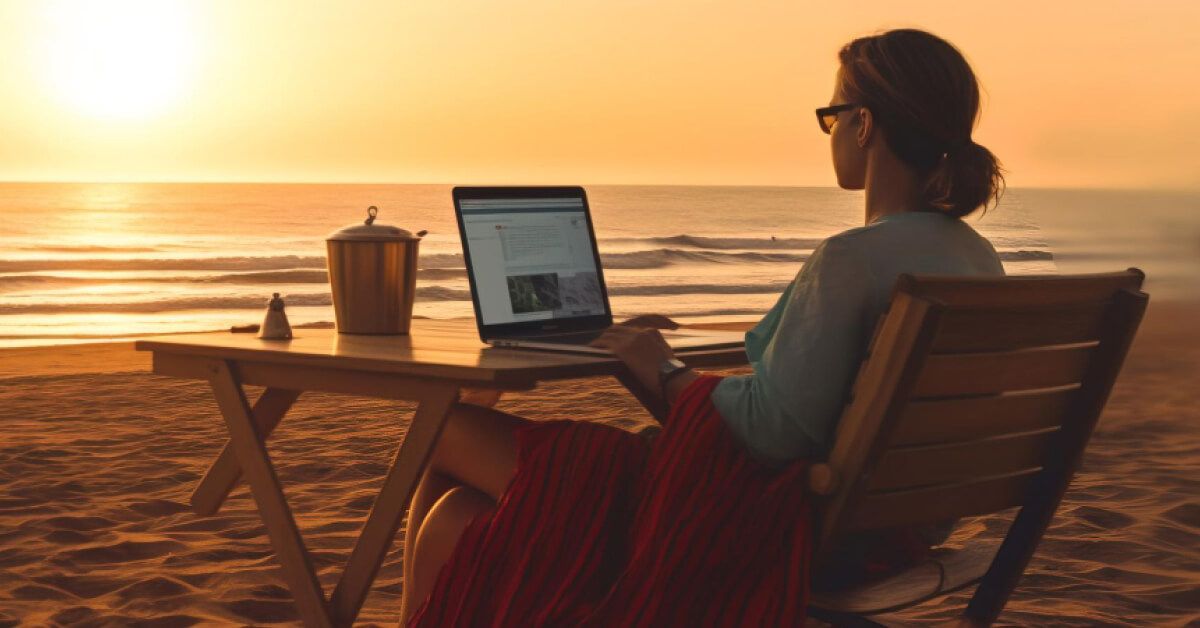 A woman working remotely