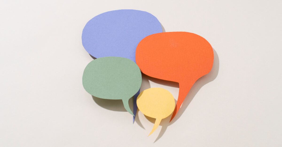 Multicolored paper cutouts of dialogue pop-ups