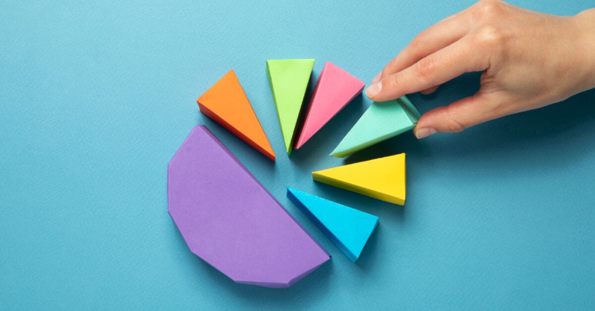 A pie chart with wooden blocks