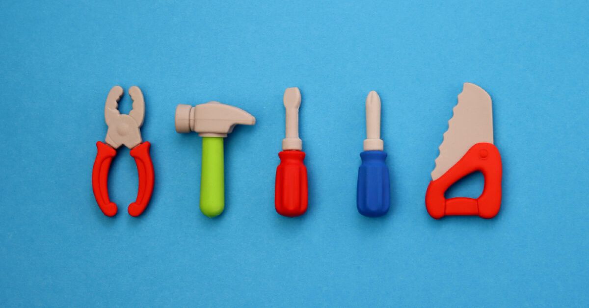 A series of miniature plastic tools