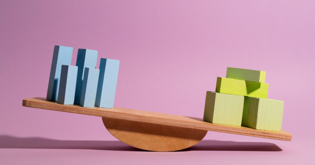 Imbalanced seesaw with wooden blocks in it