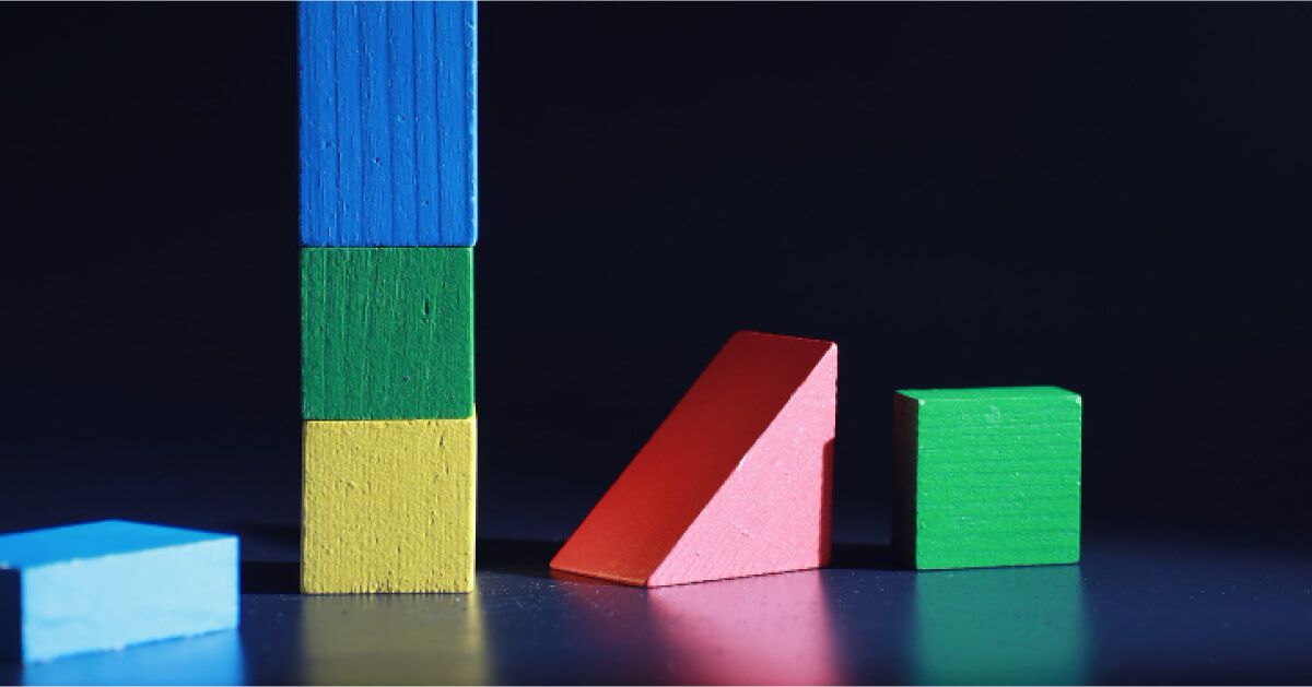 Multicoloured blocks arranged next to each other