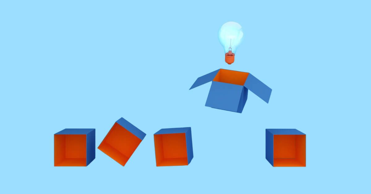 Red and blue boxes with a lightbulb coming out of one of them