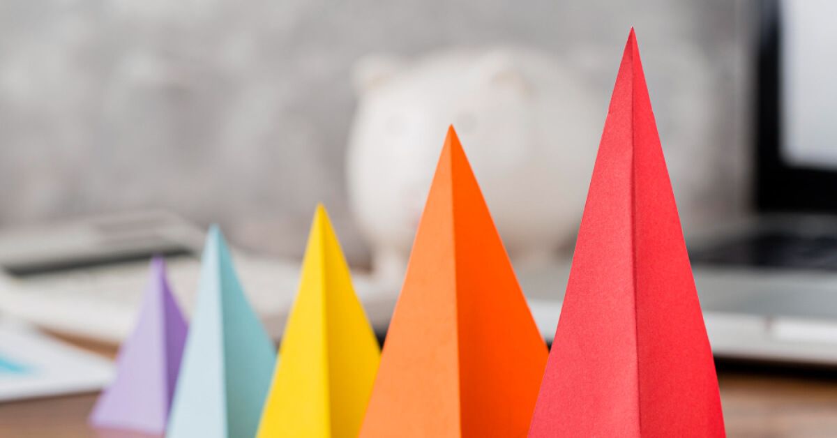 Multicoloured paper cones in a hierarchal order