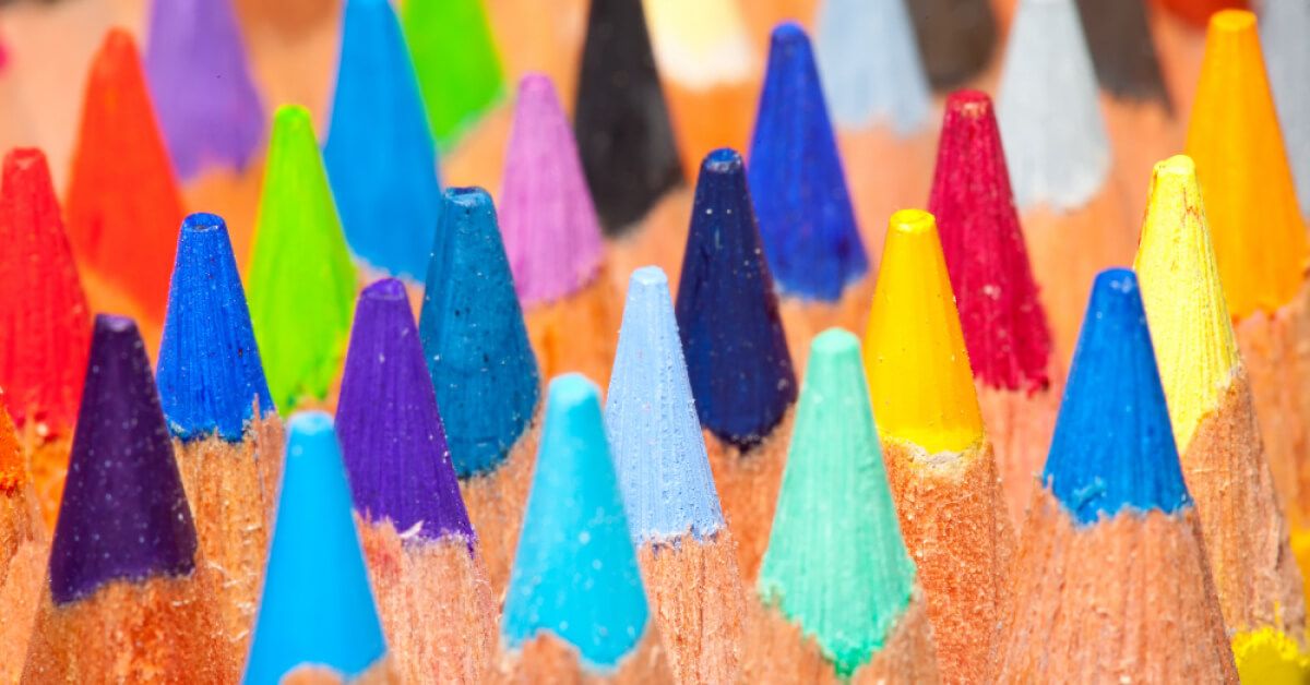 A group of varied colour pencil tips