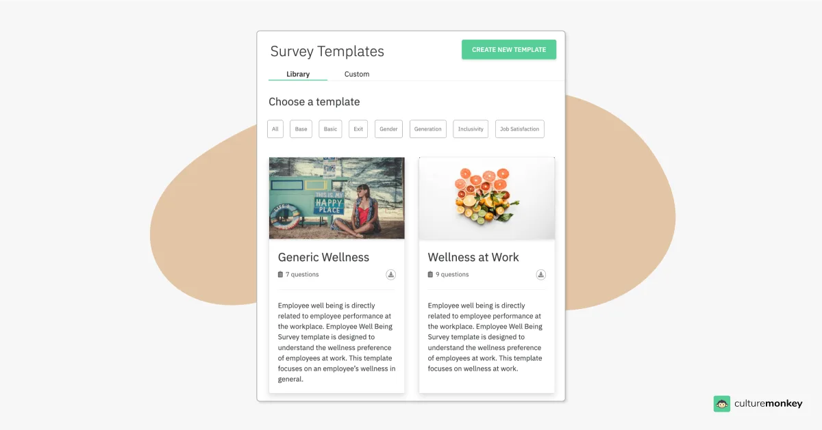 Survey template library featuring wellness questions