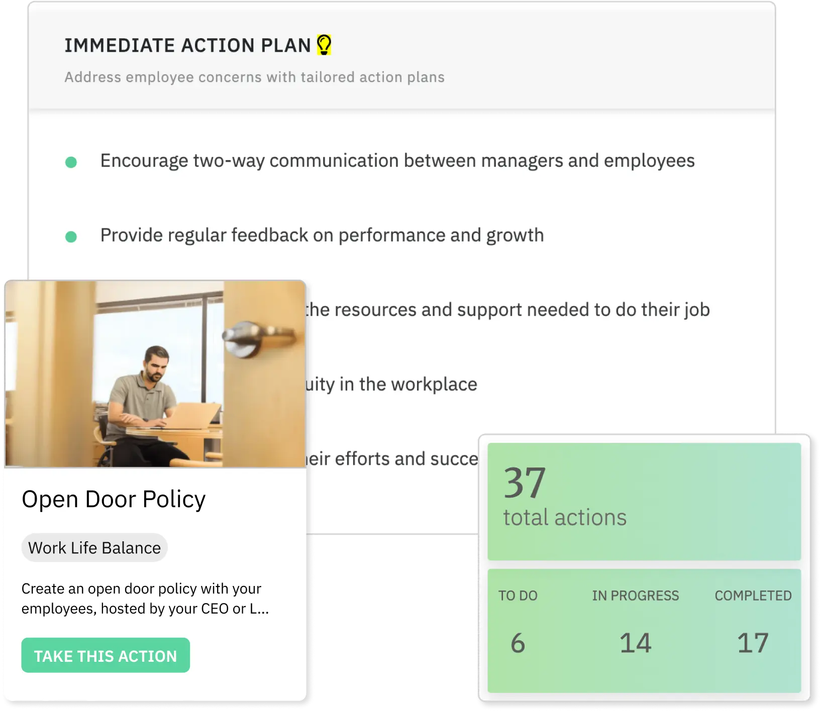 AI-driven action recommendations for annual employee engagement surveys