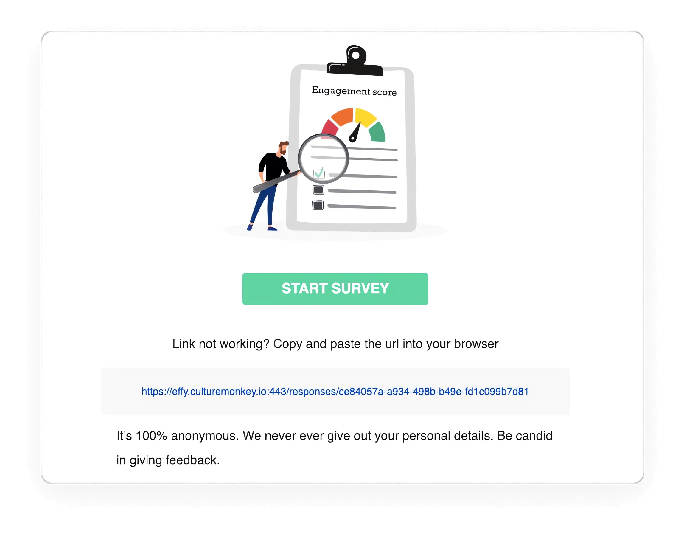 Send employee engagement surveys through our anonymous employee feedback tool